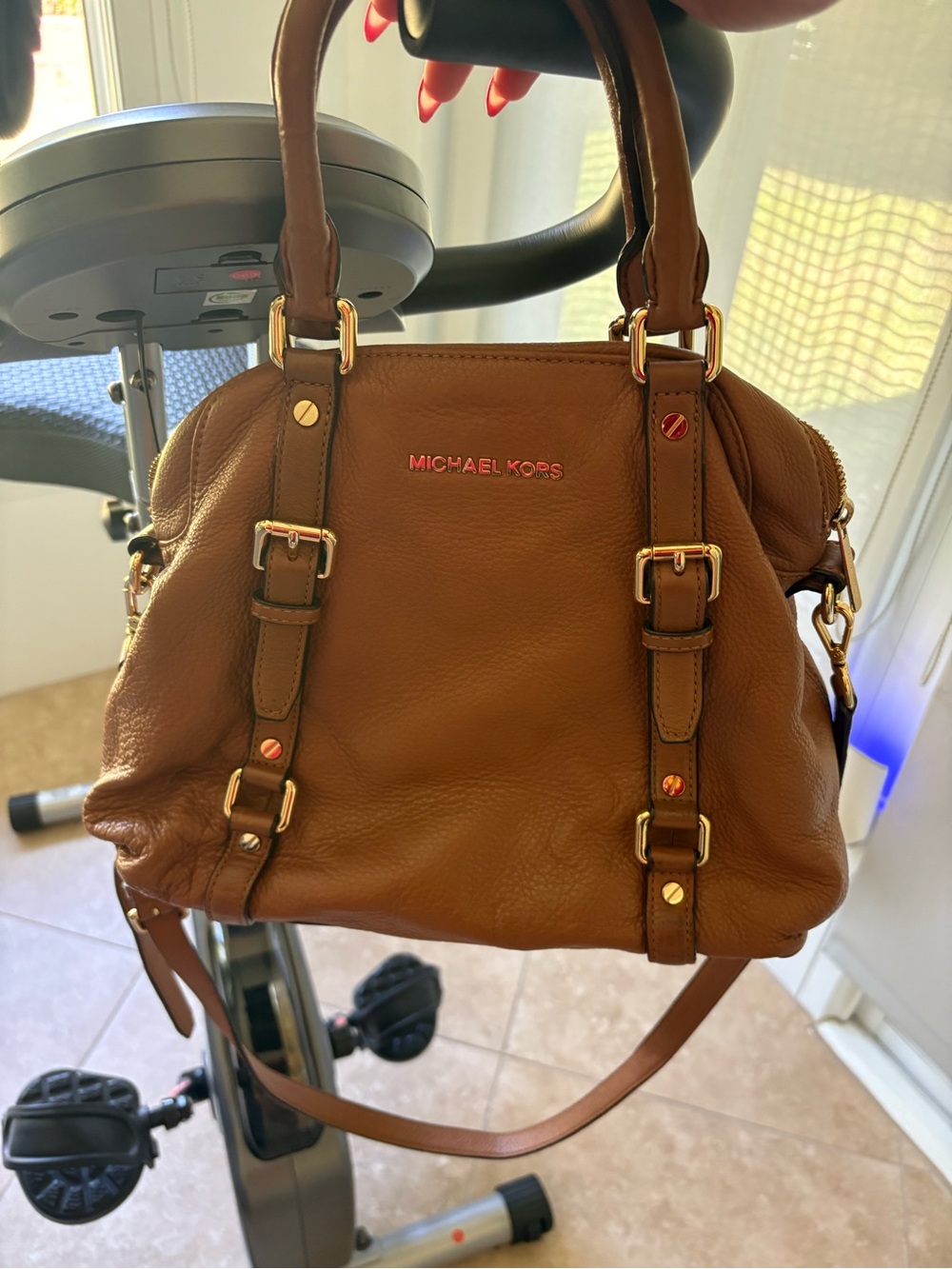 Michael Kors Cognac Leather Satchel with Gold Hardware